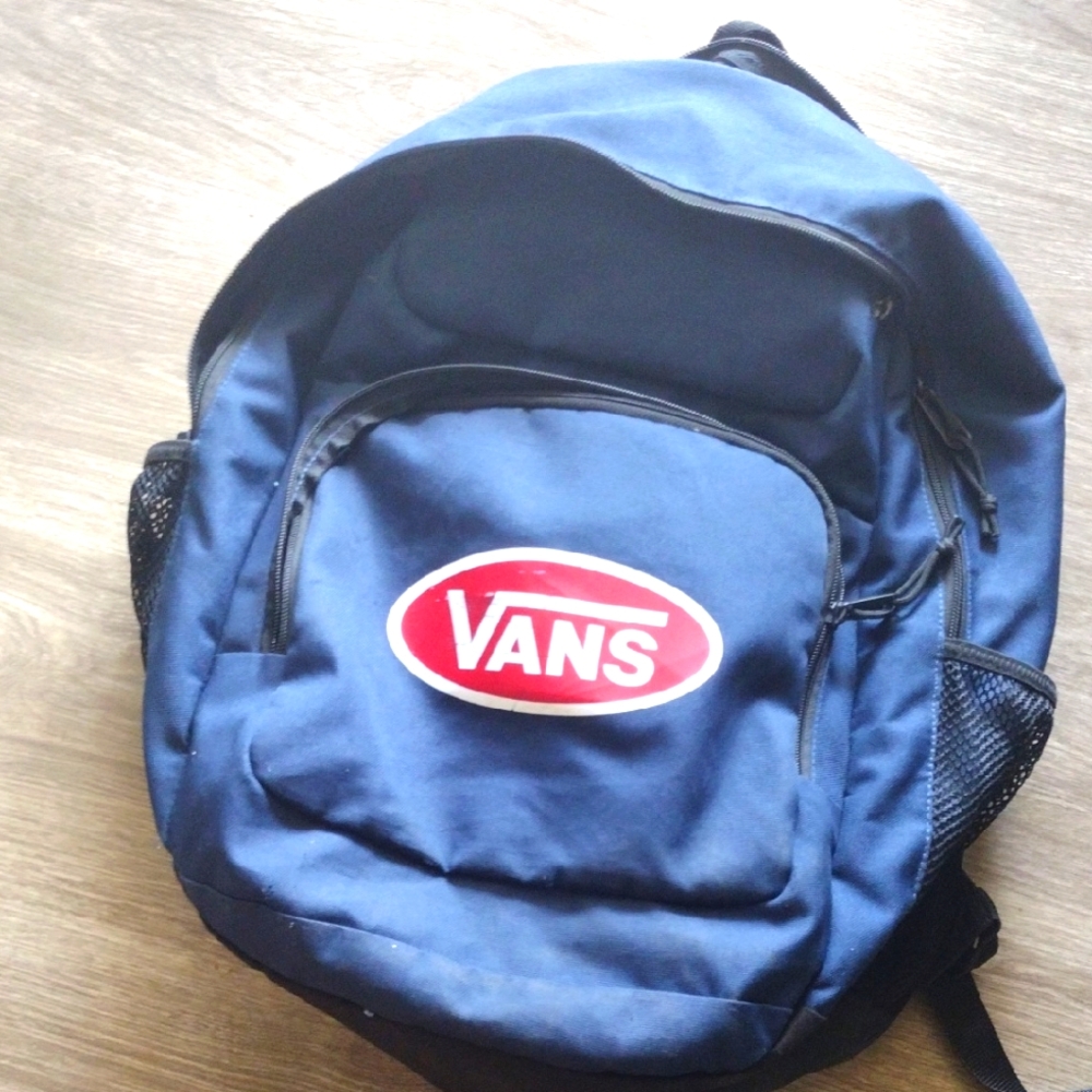 Vans Classic Blue Backpack with Red Logo